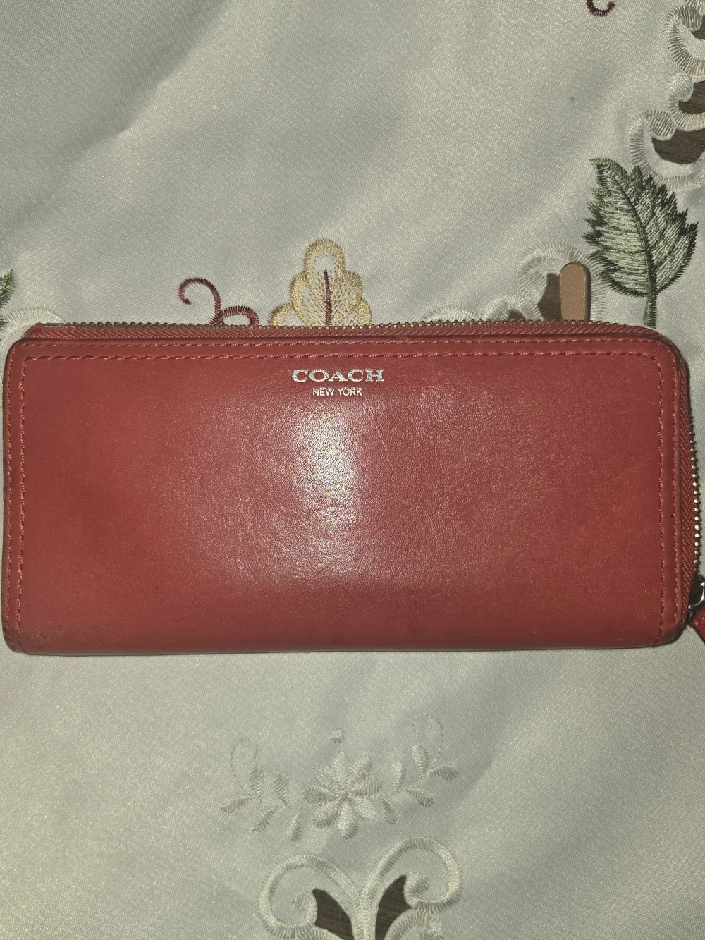 COACH Red Leather Zip Wallet